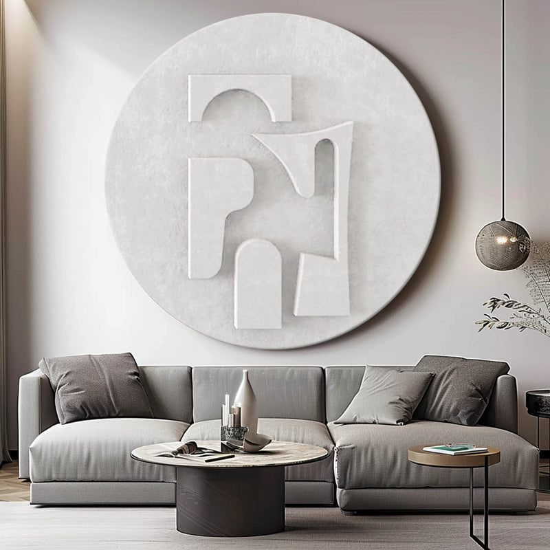 white Circle Sculptured art Painting white Circle 3D Textured Wall Decor Customizable colors