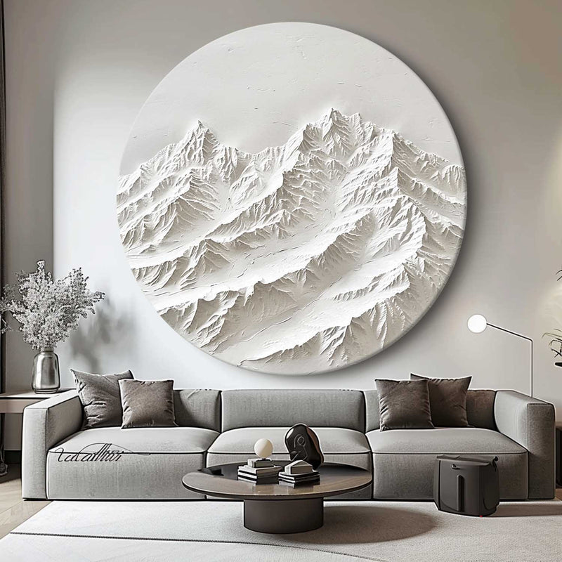 White Mountain Painting Large White Snow Mountain Painting Circle white Circle Snow Mountain texture canvas art