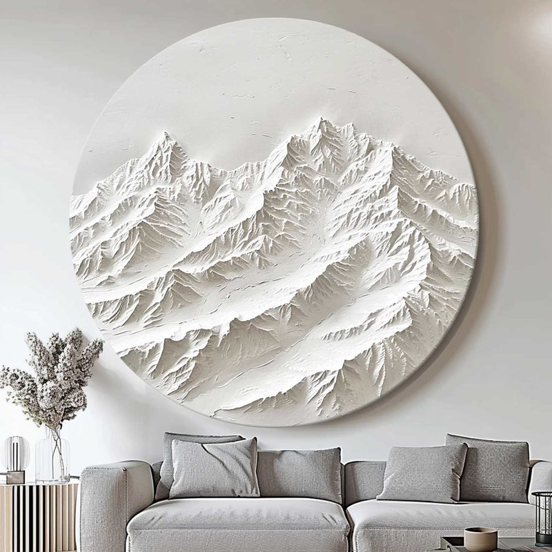 White Mountain Painting Large White Snow Mountain Painting Circle white Circle Snow Mountain texture canvas art