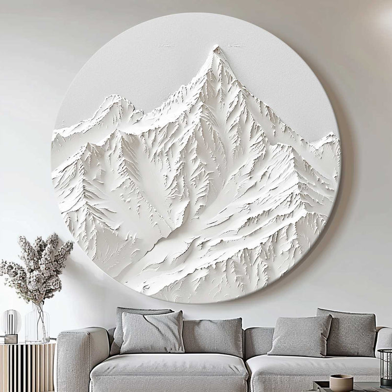 White Mountain Painting Large White Snow Mountain Painting Circle white Circle Snow Mountain texture canvas art