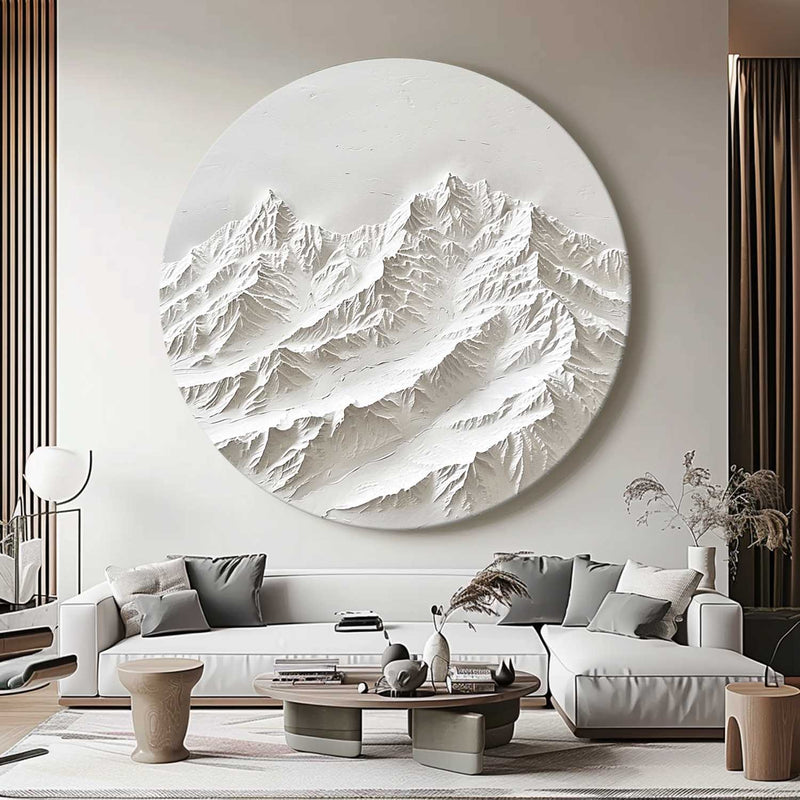 White Mountain Painting Large White Snow Mountain Painting Circle white Circle Snow Mountain texture canvas art