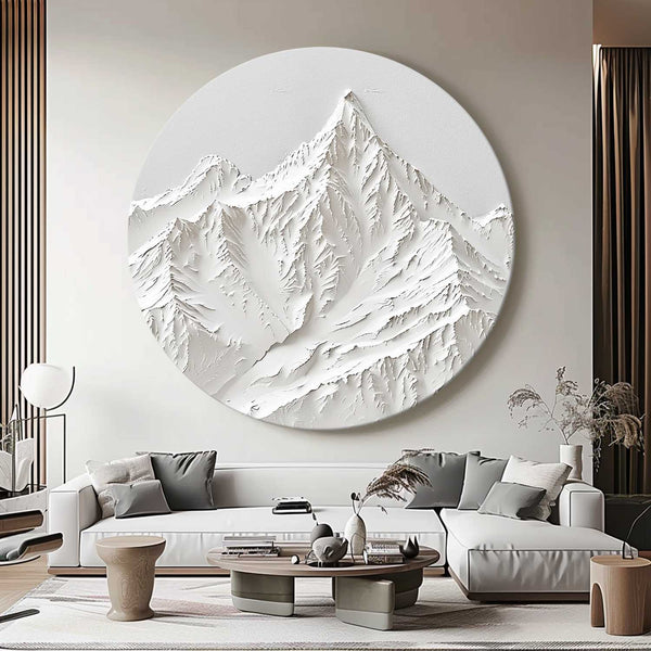 White Mountain Painting Large White Snow Mountain Painting Circle white Circle Snow Mountain texture canvas art