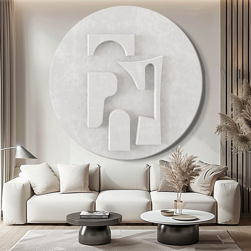 white Circle Sculptured art Painting white Circle 3D Textured Wall Decor Customizable colors