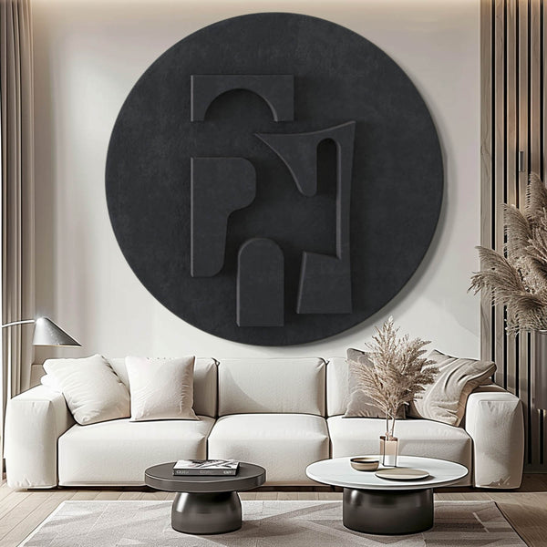 Black Circle Art sculpture Textured Wall Decor Black Circle Sculptured art Painting Black Circle 3D Textured Wall Decor Customizable colors