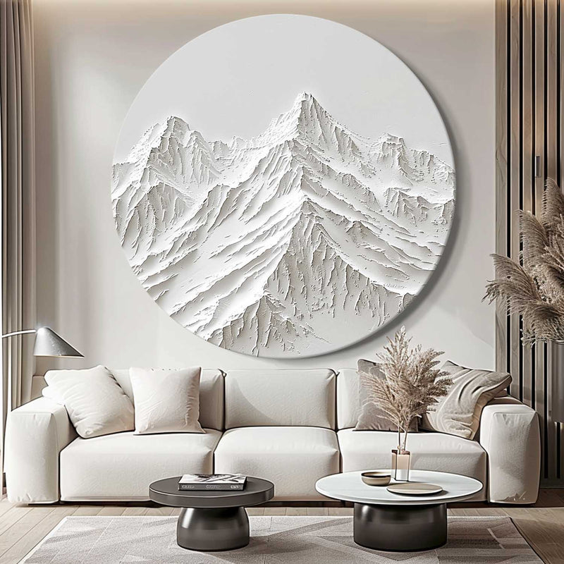 White Mountain Painting Large White Snow Mountain Painting Circle white Circle Snow Mountain texture canvas art