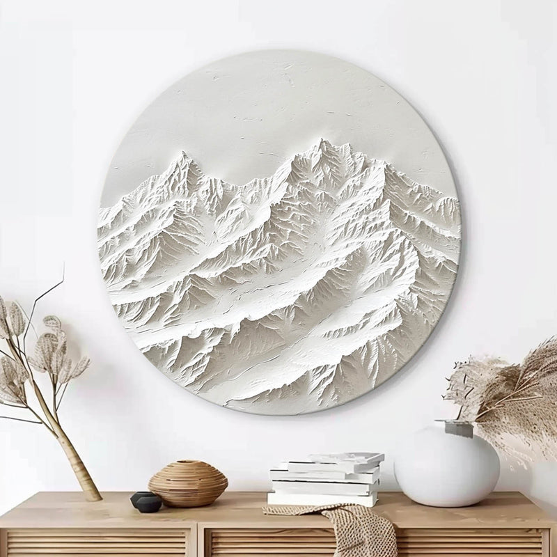 White Mountain Painting Large White Snow Mountain Painting Circle white Circle Snow Mountain texture canvas art