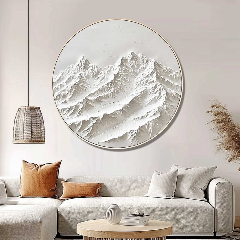 White Mountain Painting Large White Snow Mountain Painting Circle white Circle Snow Mountain texture canvas art