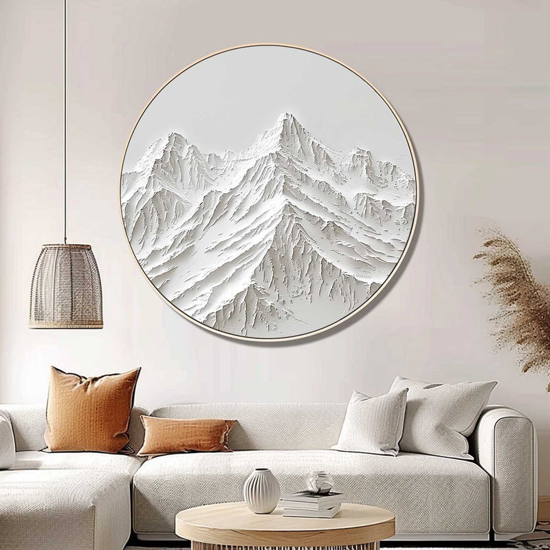 White Mountain Painting Large White Snow Mountain Painting Circle white Circle Snow Mountain texture canvas art