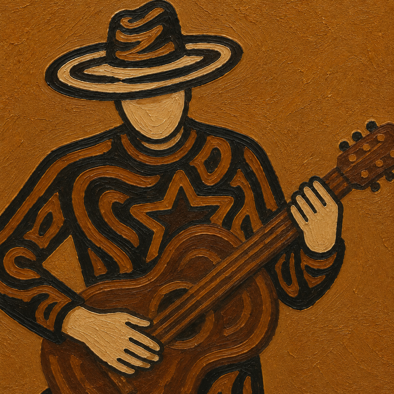 Abstract Cowboy Musician Art, Unique Guitar Player Wall Decor, Modern Western Art, Dynamic Cowboy Painting