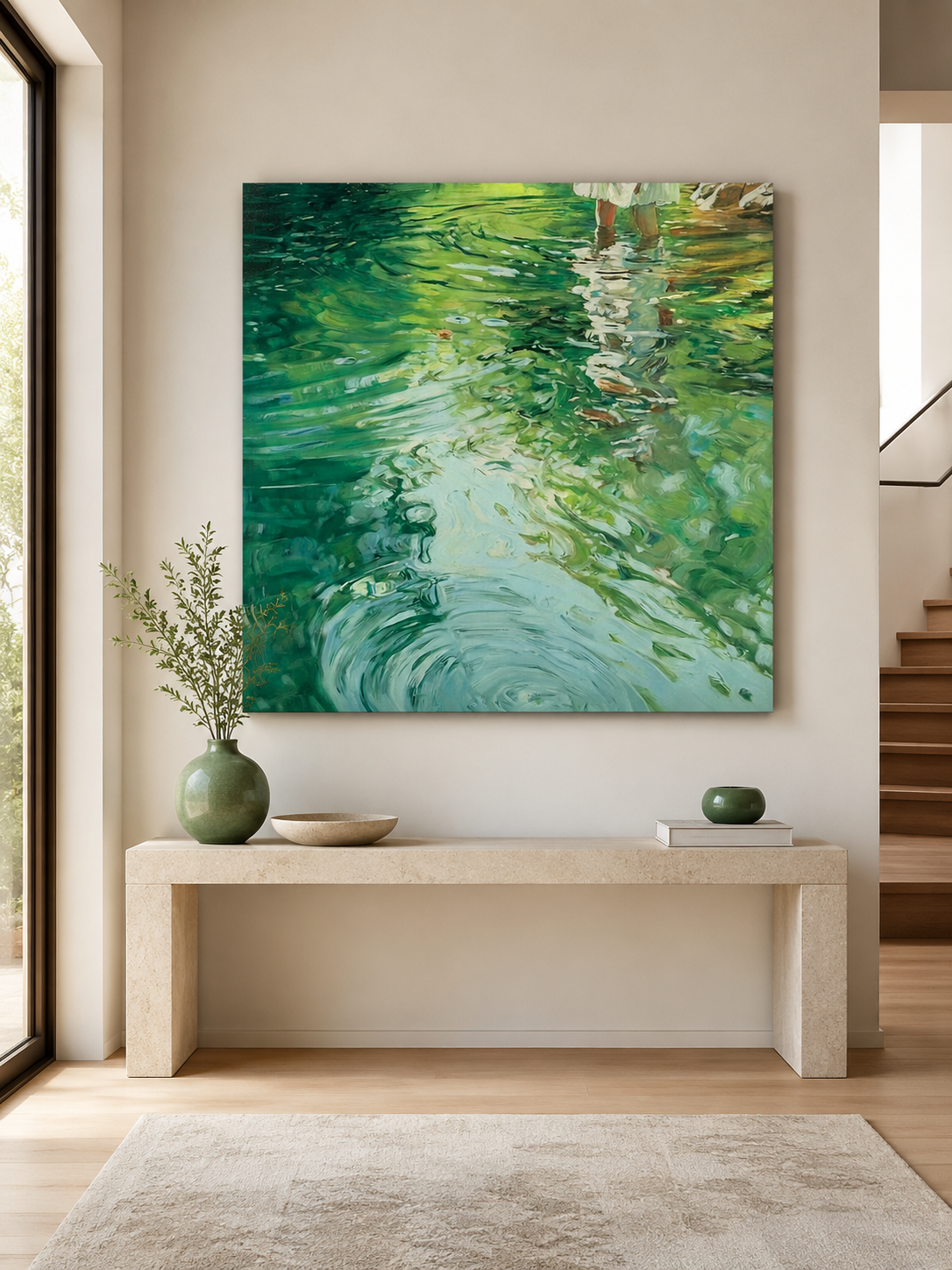Original Impressionist Water Ripple Art With Girl In White Dress