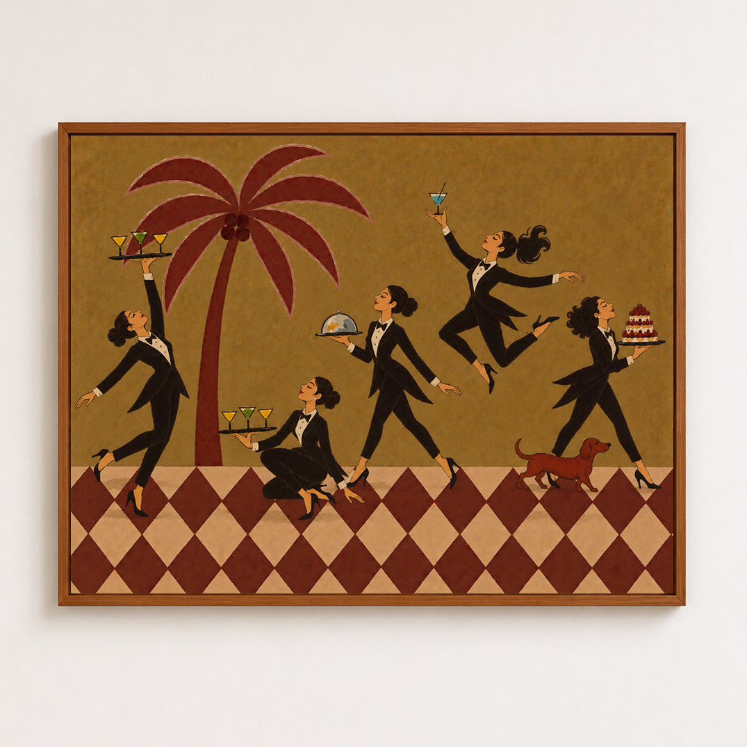 Retro Dining Room Wall Art With Palm Tree And Cocktail Servers Original Canvas
