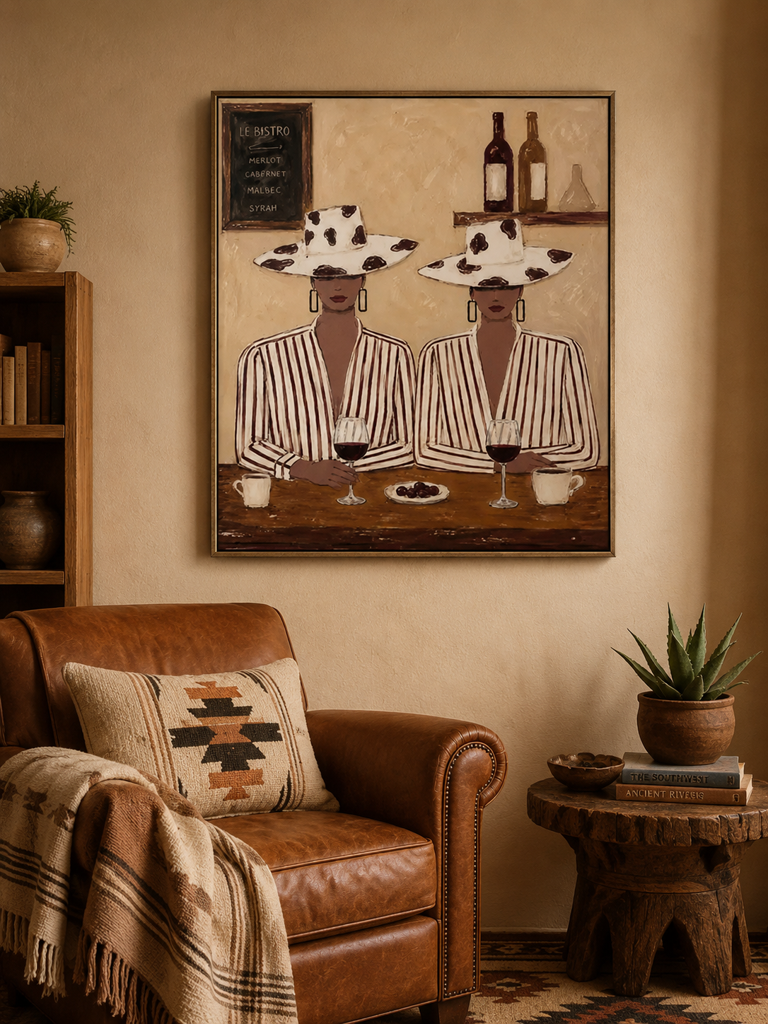 Bohemian Bistro Art Elegant Women Wine Painting For Dining Room Wall Decor
