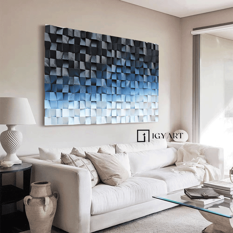 Blue Sculptured art Painting Wood carving wall art Art sculpture Textured Wall Decor Abstract 3D Textured Wall Art