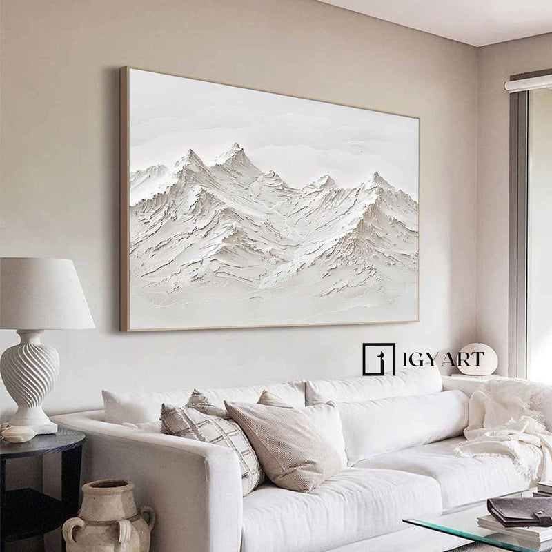 mountain painting white Snow mountain painting white Snow mountain textured wall art