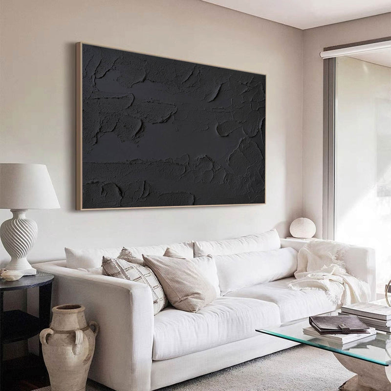 Black 3D Abstract Painting Black 3D Textured Painting Large Black Abstract wall art