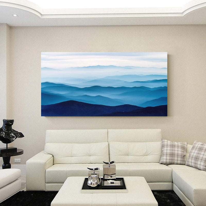 Large blue abstract art blue mountain landscape art Large mount paintings mountain wall art 