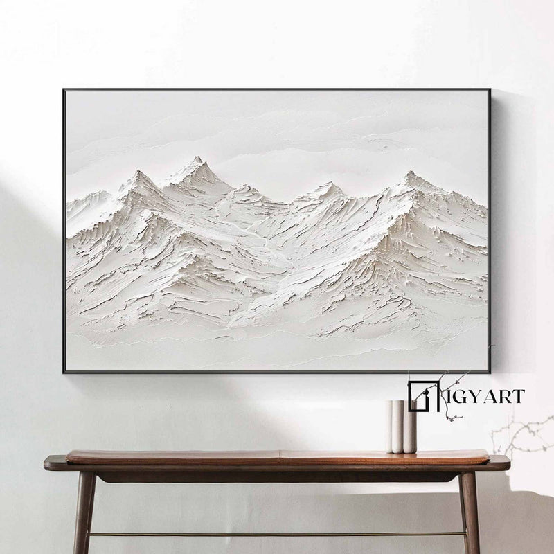 mountain painting white Snow mountain painting white Snow mountain textured wall art