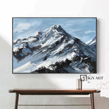 Large Original 3D White Mountain Painting Snow Mountain Wall Art Snow Mountain Painting Skiing Art