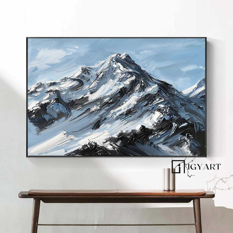 Large Original 3D White Mountain Painting Snow Mountain Wall Art Snow Mountain Painting Skiing Art