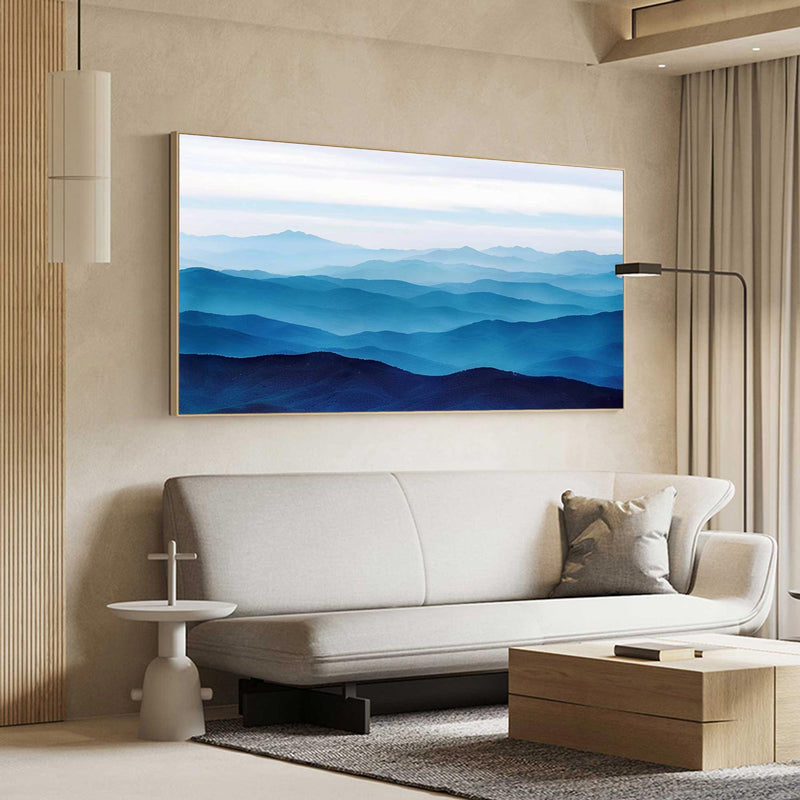 Large blue abstract art blue mountain landscape art Large mount paintings mountain wall art 