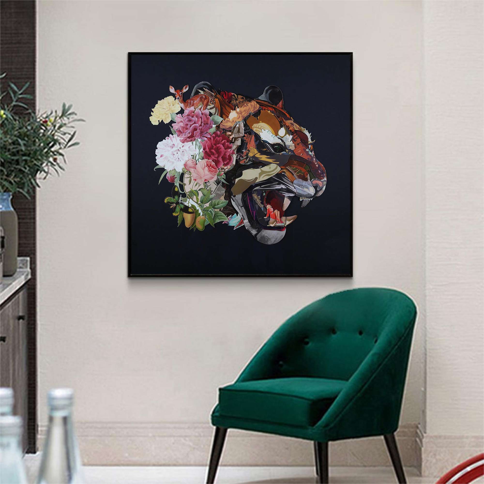 Collage art painting Animal collage art Tiger head close-up painting