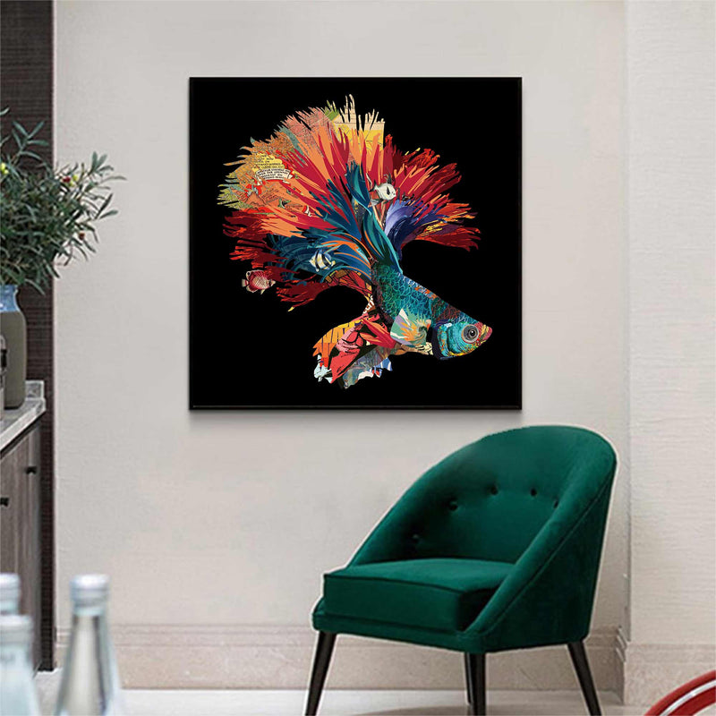 Color Carp Painting Collage art painting Carp collage art Carp painting