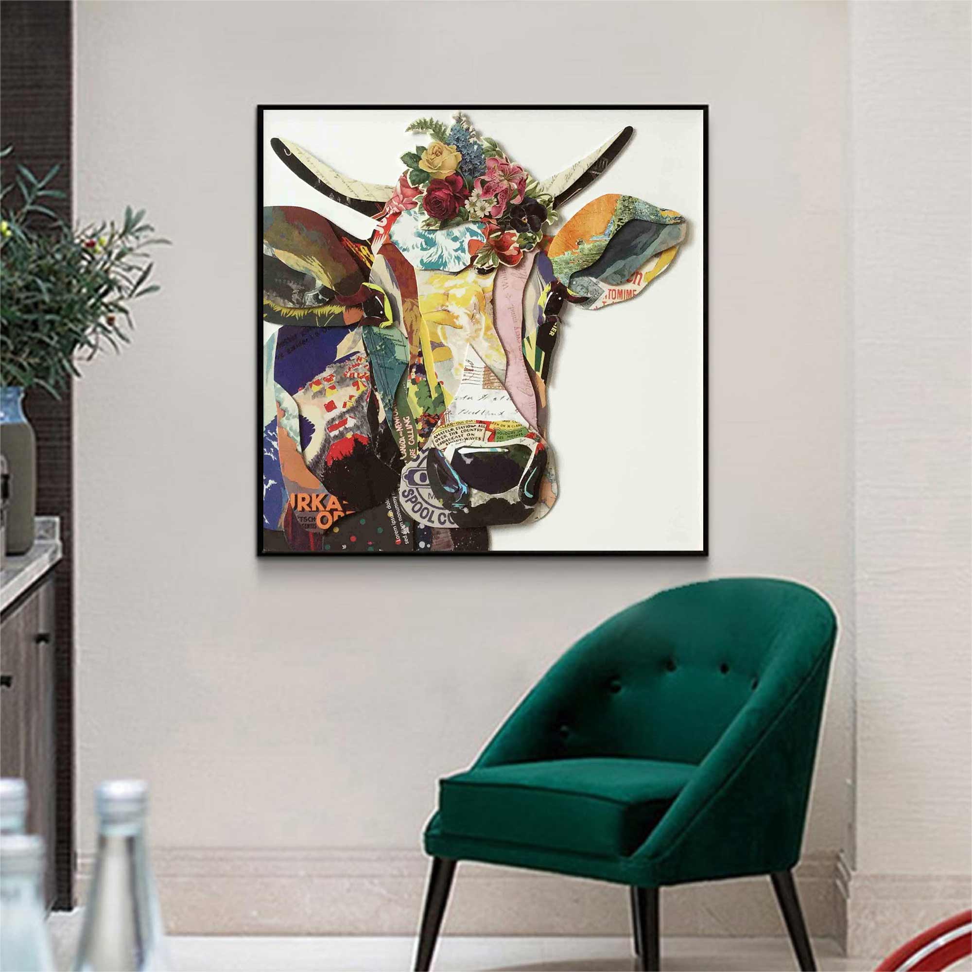 Dairy cow painting Dairy cow Collage art painting bull collage art 