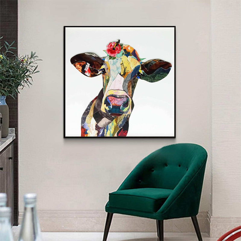 dairy cow painting Dairy cow Collage art painting bull collage art 