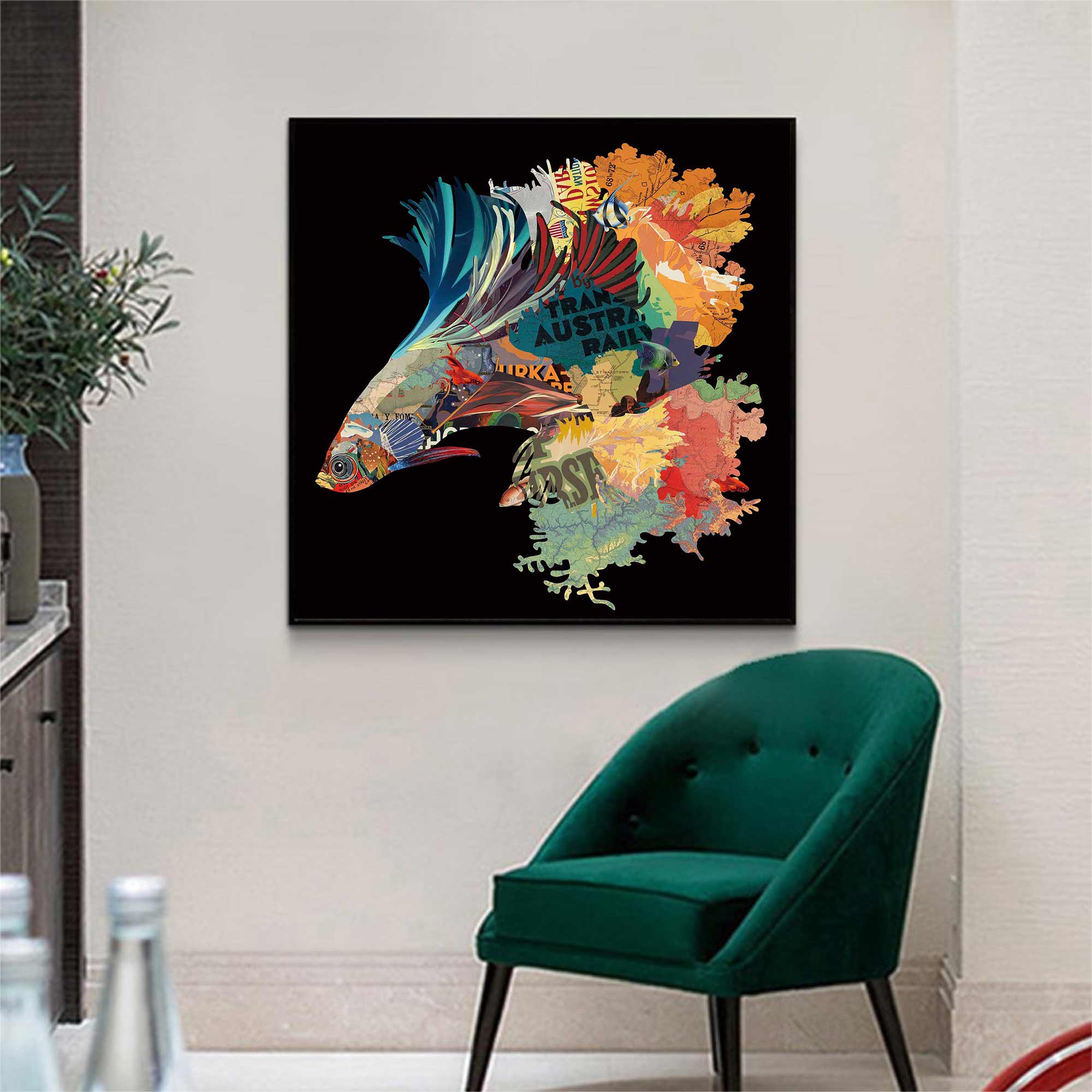 Color Carp Painting Collage art painting Carp collage art Carp painting