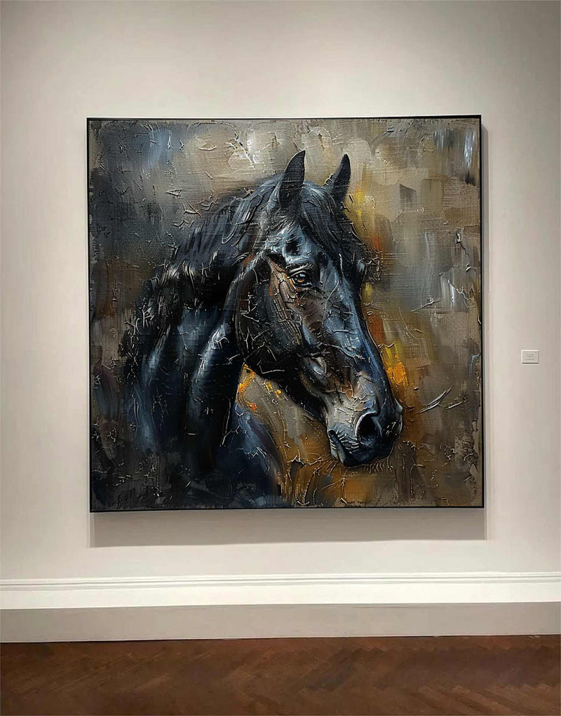 Horse oil painting, brown horse painting, horse head painting, black horse head painting Animal Painting