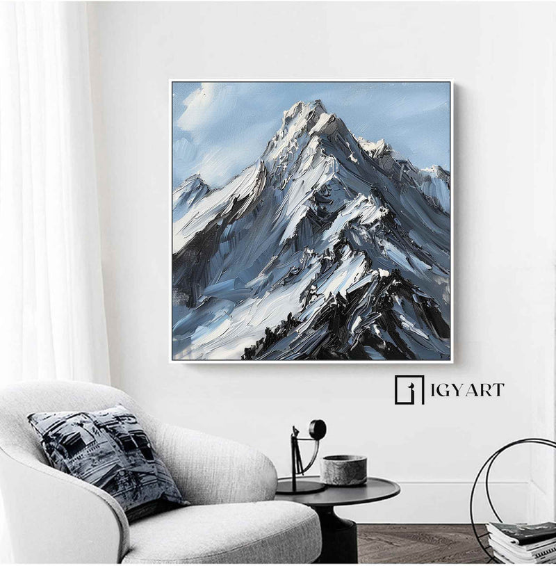 Mountain Abstract art Black and white Mountain Painting Blue Mountain textured wall art 