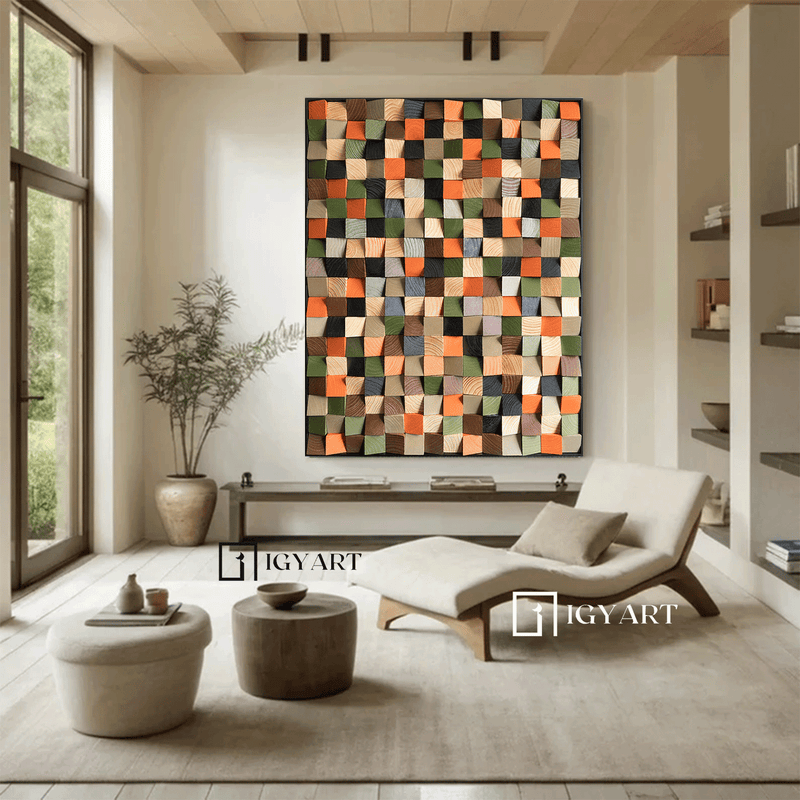 Colorful sculpture Textured Wall Decor Wood Block Art Geometric Wood Art Sculptured art Painting Geometric Wood Wall Art