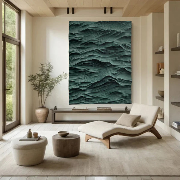 Green sculpture Waves Textured Wall Decor Green Sculptured Wood Block Art Sculptured art Painting 