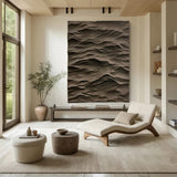 brown Sculptured Wood Block Art Sculptured art Painting brown sculpture Waves Textured Wall Decor 