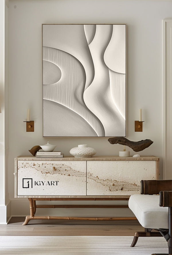 White sculptured minimalist art Customized colors Wood carving wall art White Textured Wall art White Sculptured art Painting