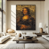 Mona Lisa's Smiling Portrait Art Geometric Wood Art Sculptured art Painting Wood Block Art