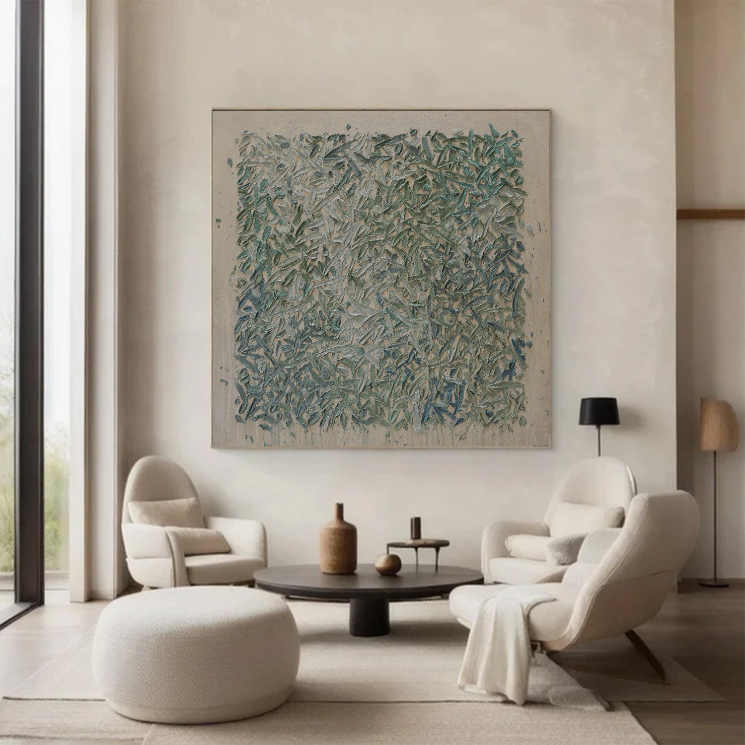Green texture wall art green painting large green abstract painting