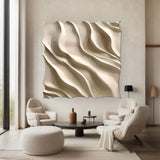 Wood carving wall art Beige Sculptured art Painting Beige 3D Textured Wall Decor Customizable colors