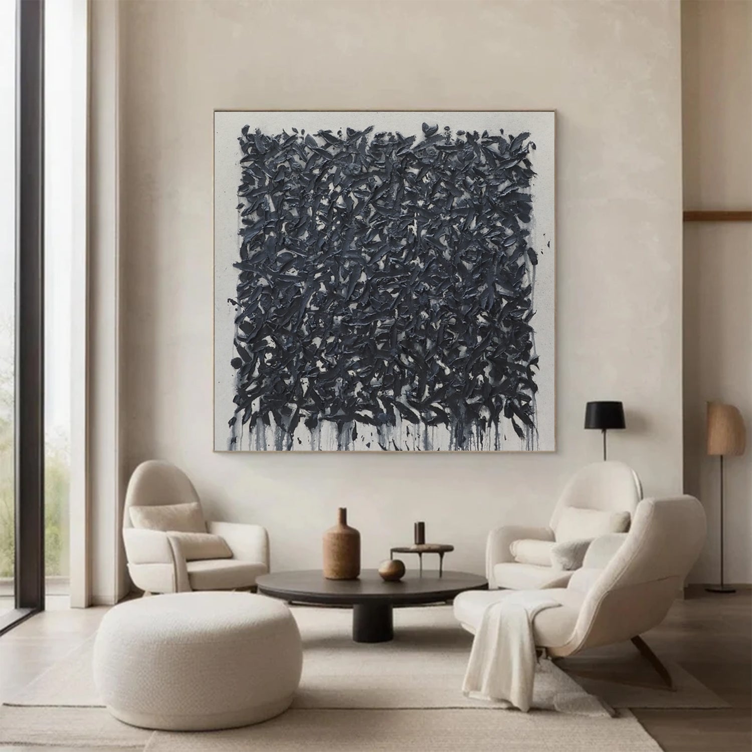 Large Black abstract painting Black texture wall art Black Abstract Art