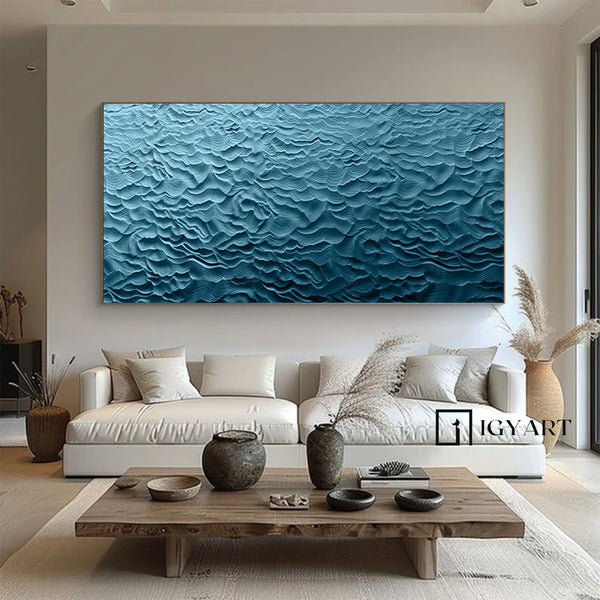 Blue Sculptured art Painting Wood carving wall art Art sculpture Textured Wall Decor Abstract 3D Textured Wall Art