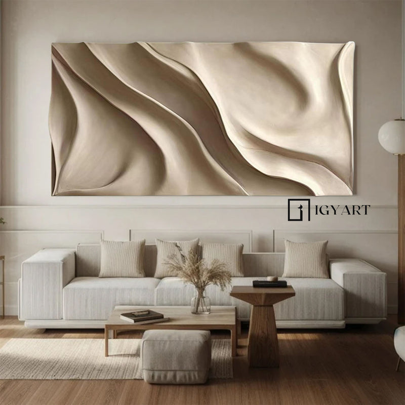 Wood carving wall art Art Beige Sculptured art Painting sculpture Abstract 3D Textured Wall Art