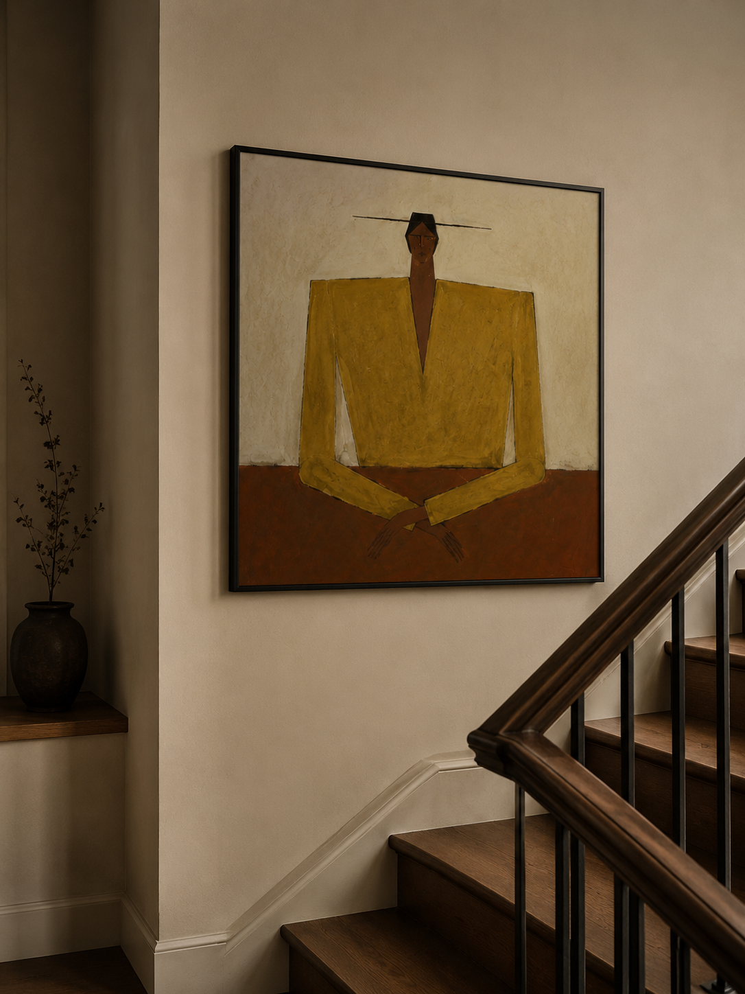 Abstract Figurative Oil Painting In Earth Tones For Mid Century Modern Home Decor