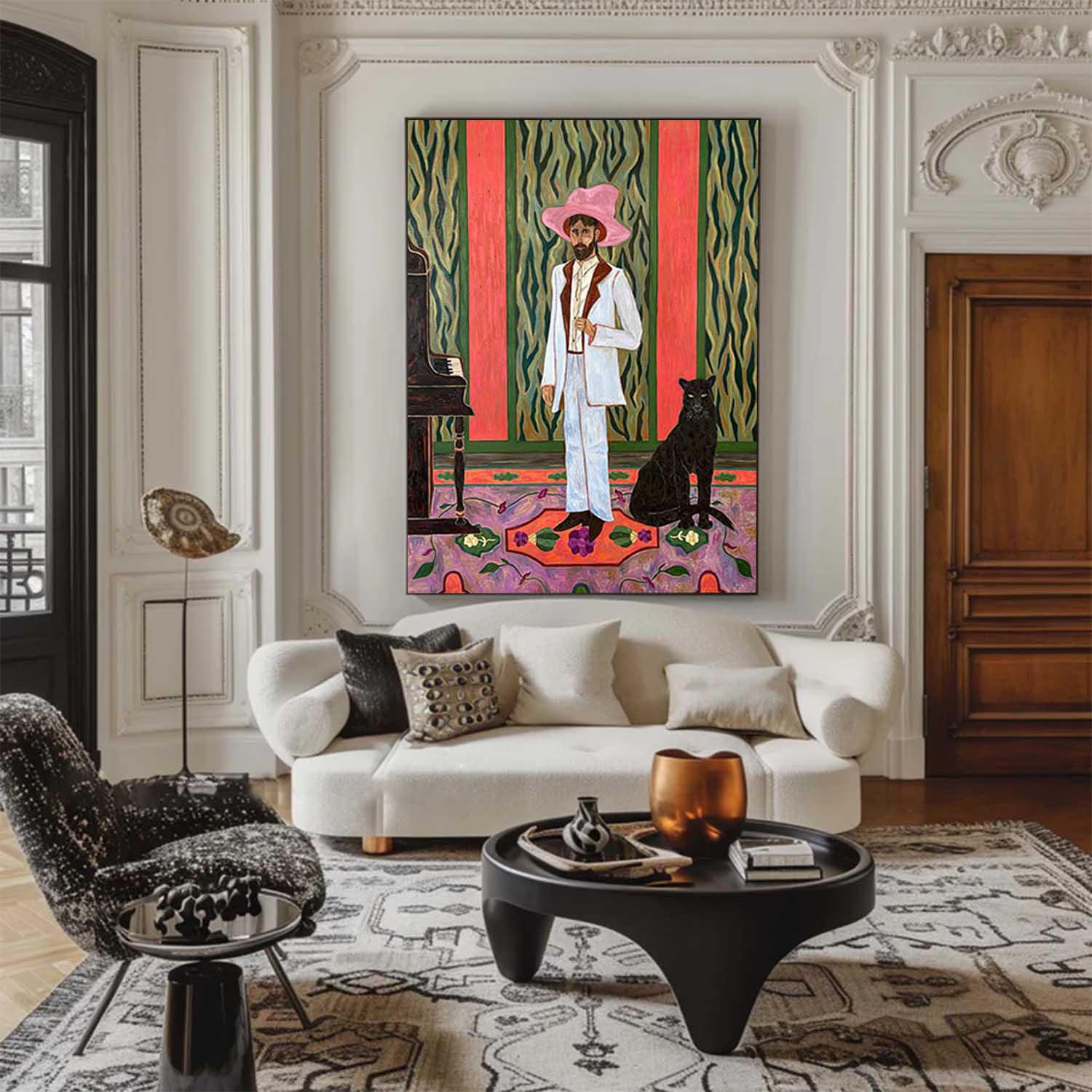 Red hat figure painting Figure abstract painting, figure face art, red figure abstract painting, modern figure abstract painting