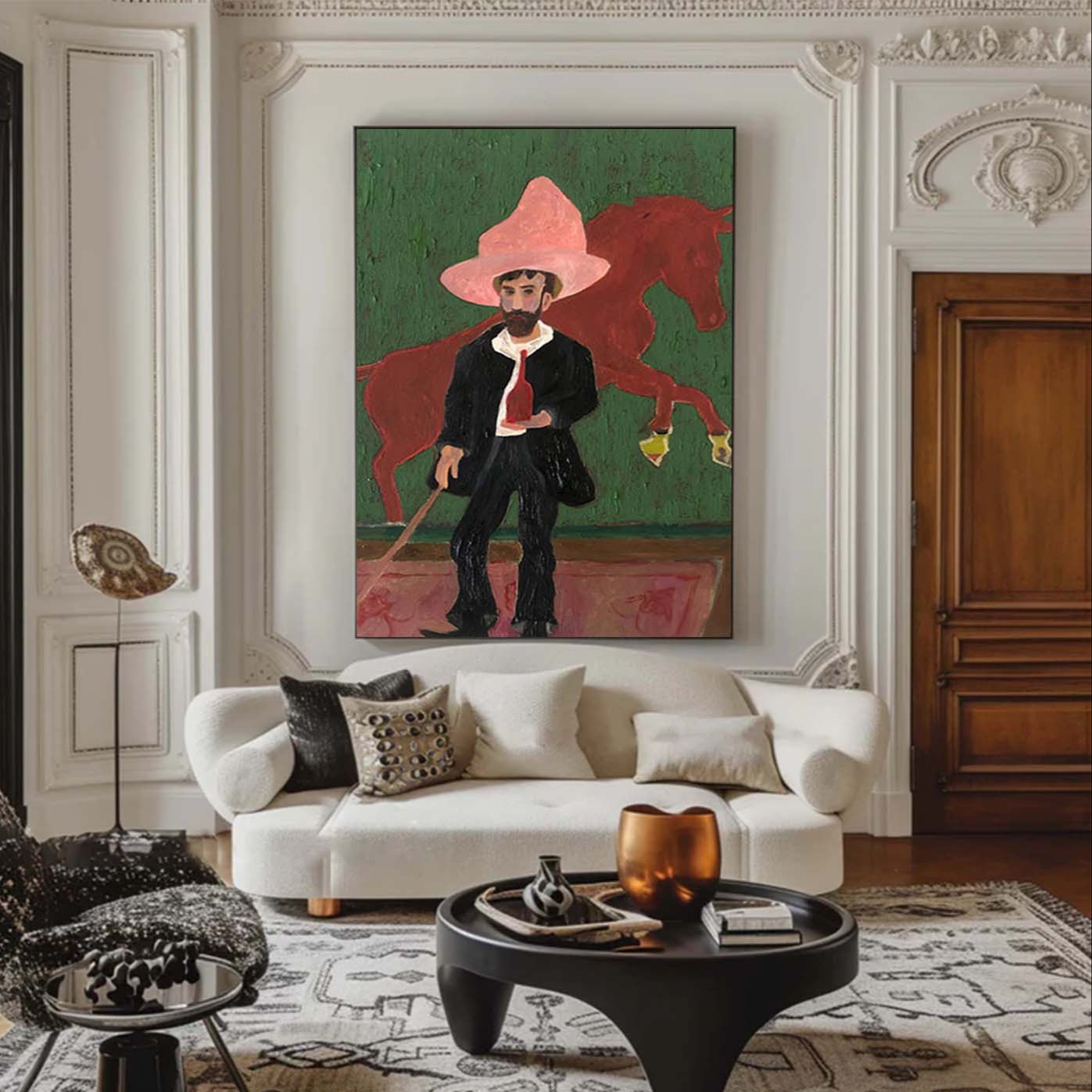 Red hat figure painting Figure abstract painting, figure face art, red figure abstract painting, modern figure abstract painting