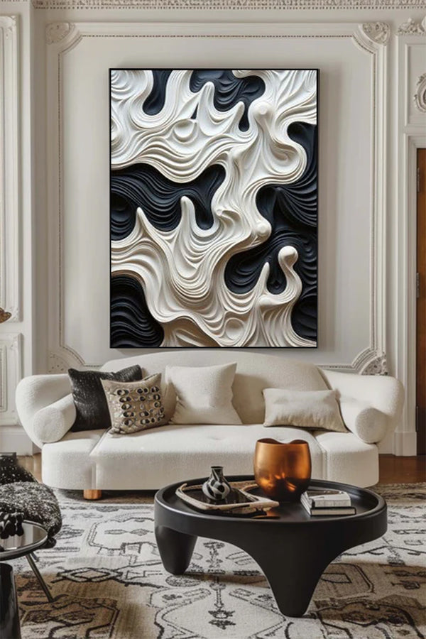 Black and White sculpture Wall art Black Wood carving wall art Black sculpture Textured Wall art Black Abstract Art