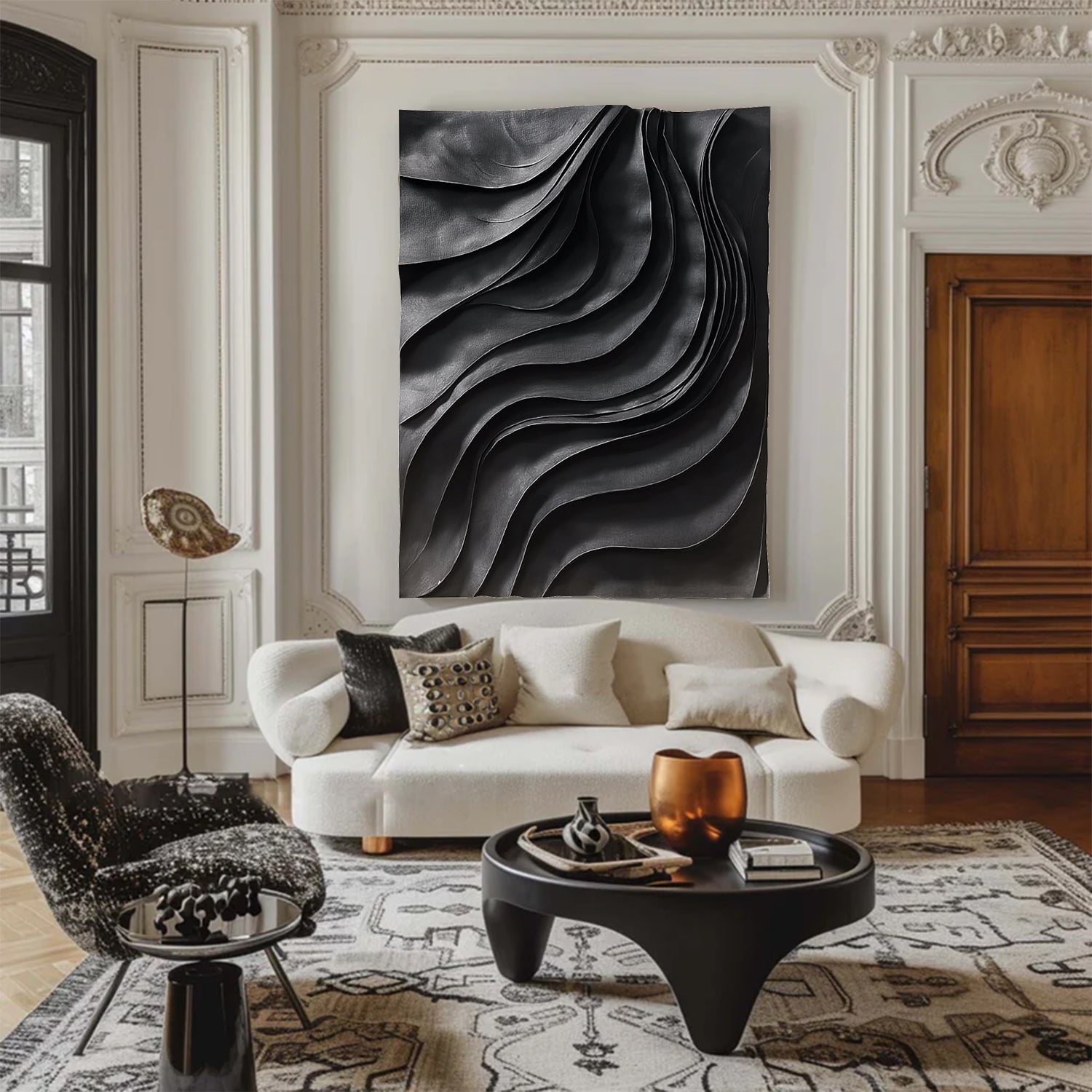 Black sculpture Wall art Wood Wall decor Black Wood carving wall art