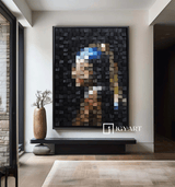 Art Portrait of Girl with Pearl Earring Geometric Wood Art Sculptured art Painting Wood Block Art