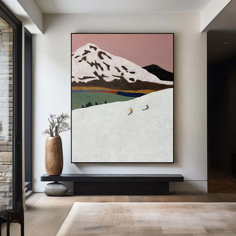 Snow mountain painting, ski sports painting, mountaineering painting
