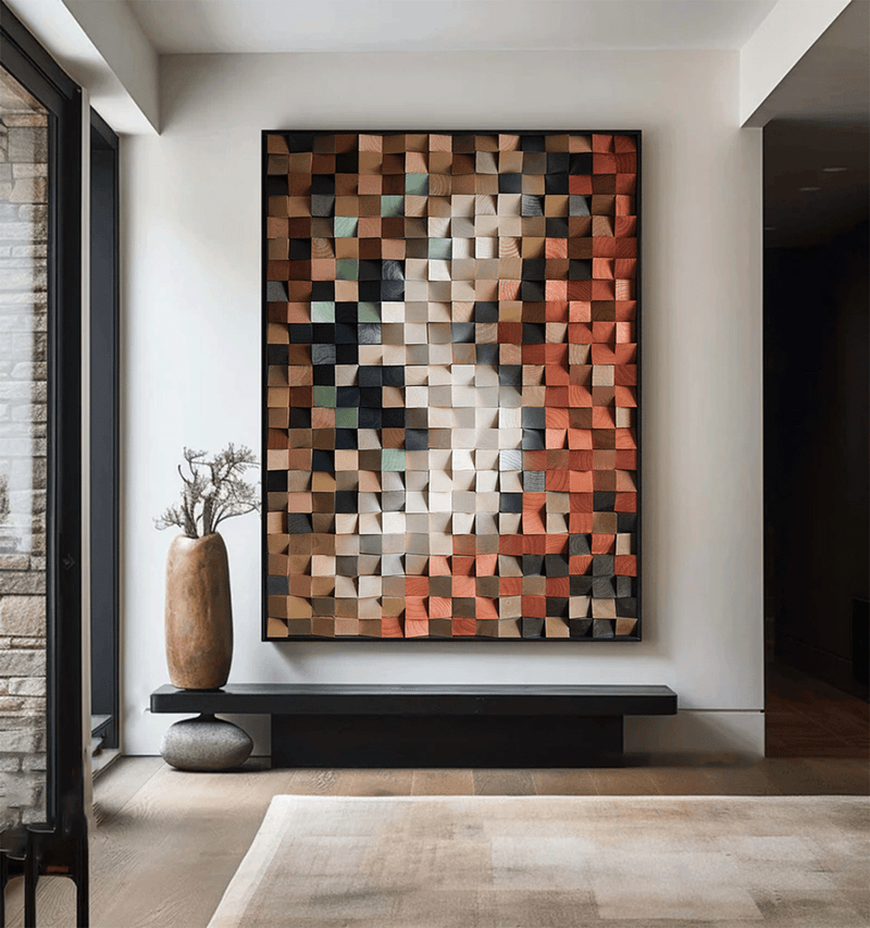 Colorful sculpture Textured Wall Decor Wood Block Art Geometric Wood Art Sculptured art Painting Geometric Wood Wall Art