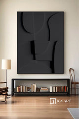 Wood carving wall art Black Textured Wall art Black Sculptured art Painting Customized colors